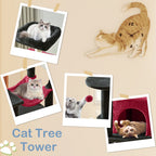 44 Inch Cat Tree Tower, Multi-Cat Climbing Tower With, Natural Sisal Scratching Posts, Extended Platform, Hammock
